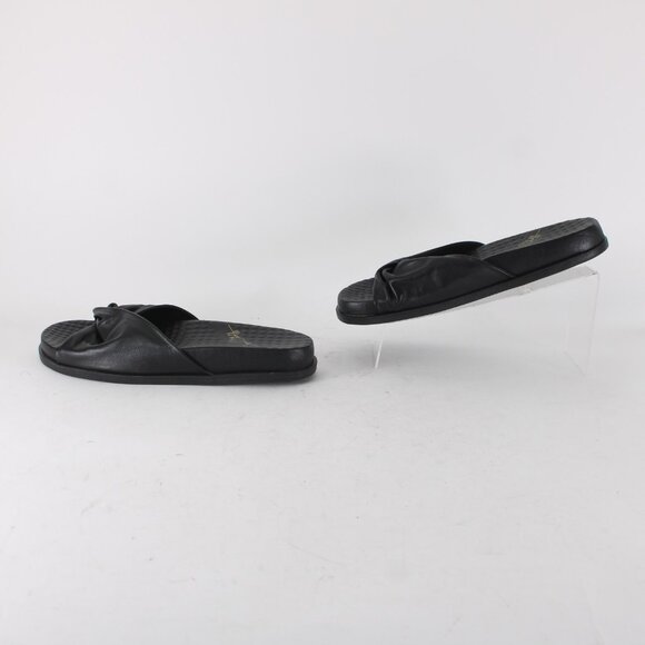 Joan Oloff Sandal Sz 9 M Black Slip On Leather Rubber Sandals - Picture 8 of 13